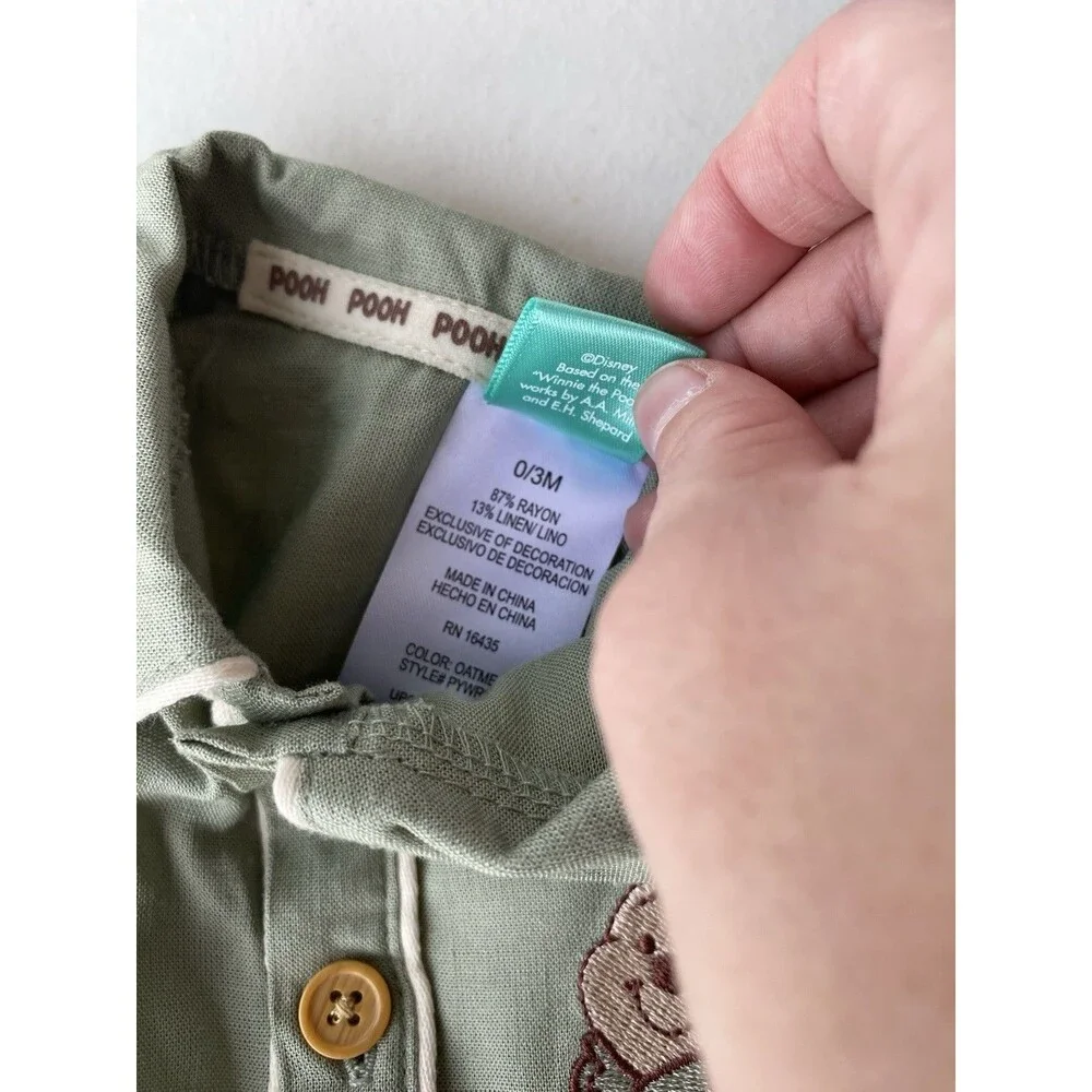 Disney Baby Winnie the Pooh Romper Set 2pc 0-3M Sage Green Oatmeal Ribbed NWT